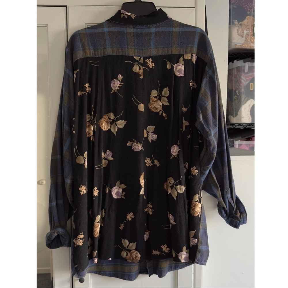 LF Furst of a Kind Floral Flannel Plaid Button-Up Shirt